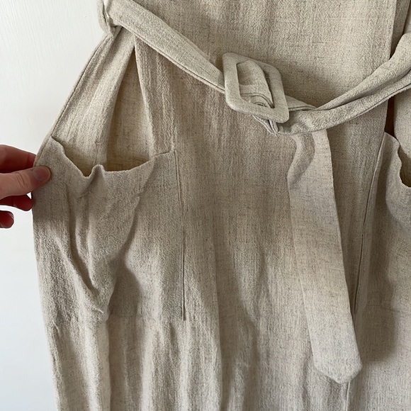 Linen blend midi dress with belt and slit - Picture 4 of 4